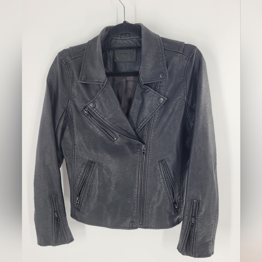 BLANKNYC Womens Black Faux Leather Moto Jacket Zipper Size M